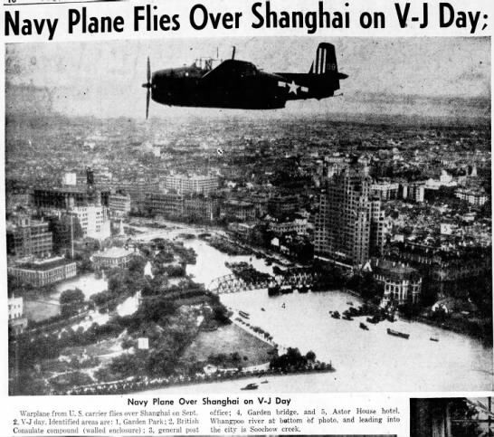 Navy Plane over Shanghai on V-J Day
